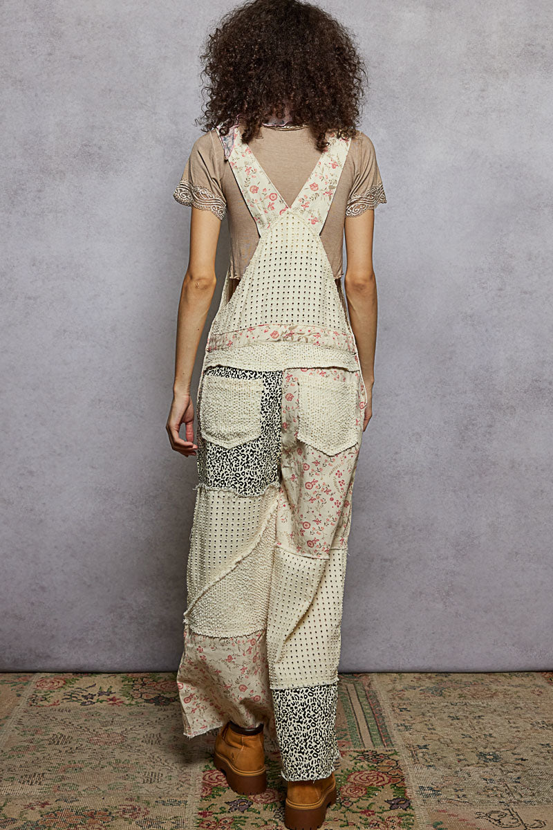 Floral/Leopard Patchwork Overalls