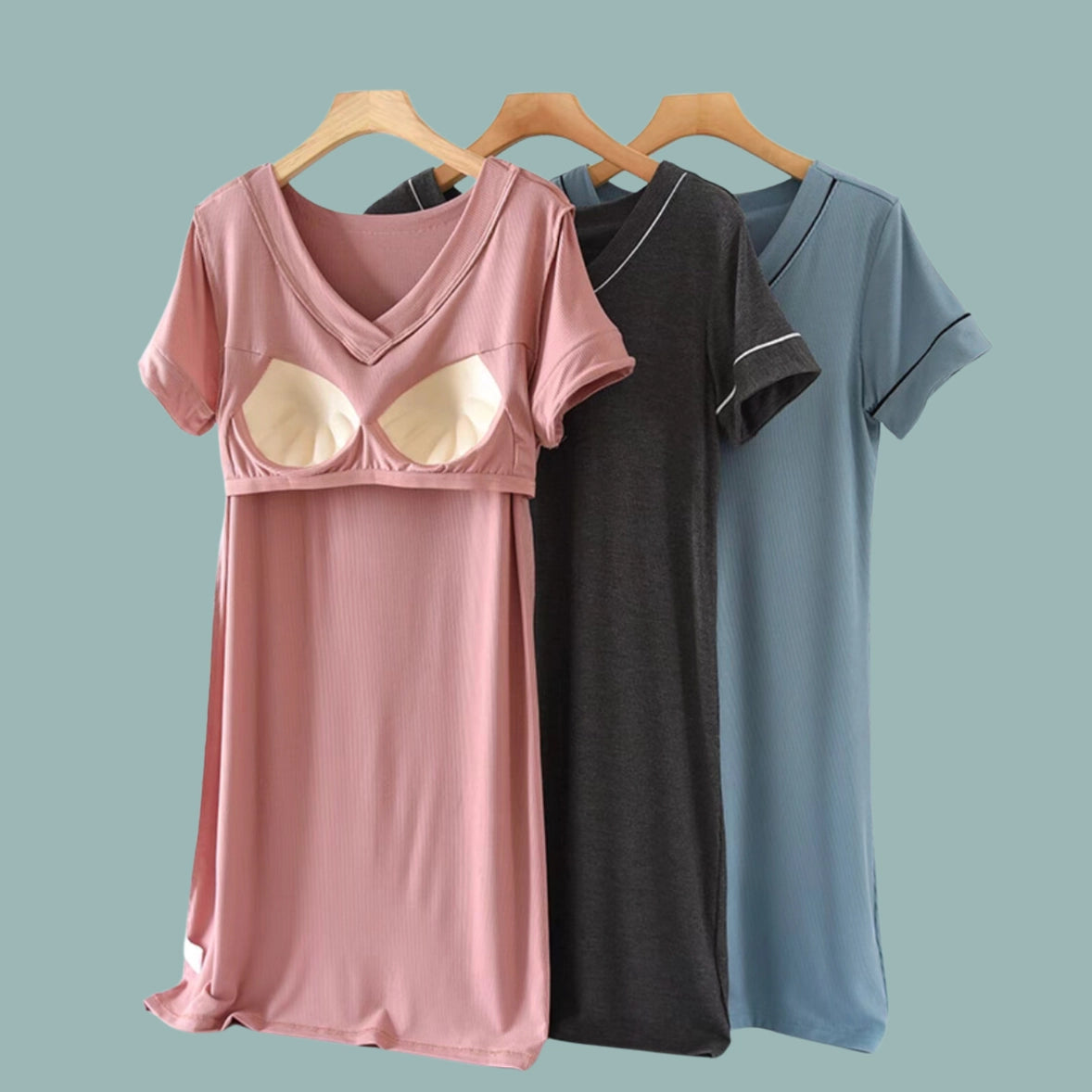 Pink Built-in Bra Pajama Dress