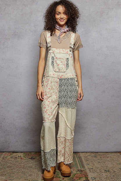 Floral/Leopard Patchwork Overalls