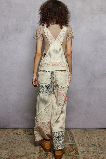 Floral/Leopard Patchwork Overalls