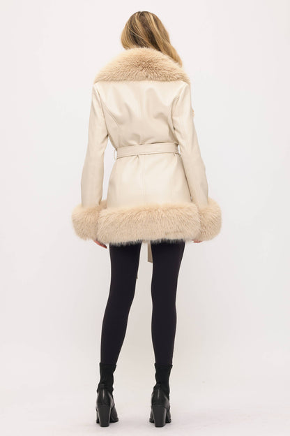 Cream Fur-Trimmed Coat