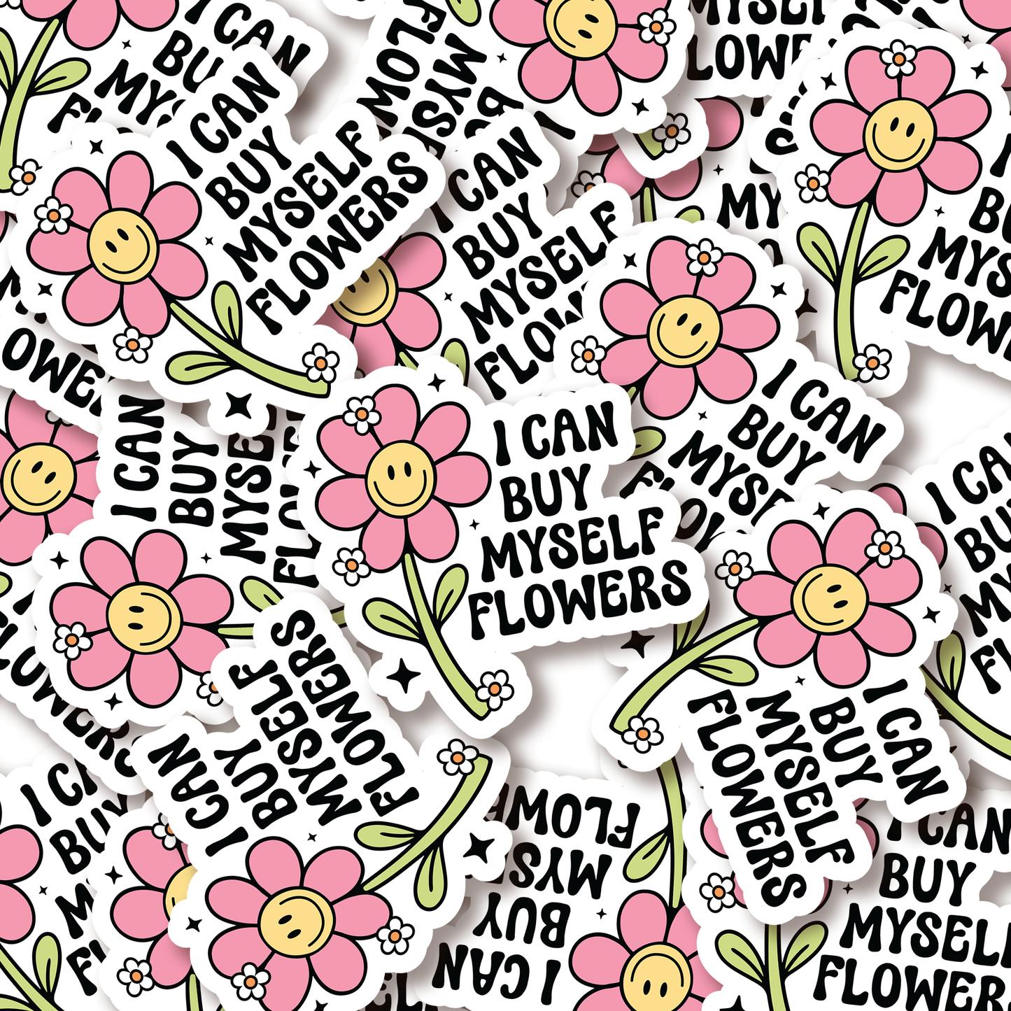 Cute Retro Flower Feminism Die Cut Sticker, Waterproof Stick