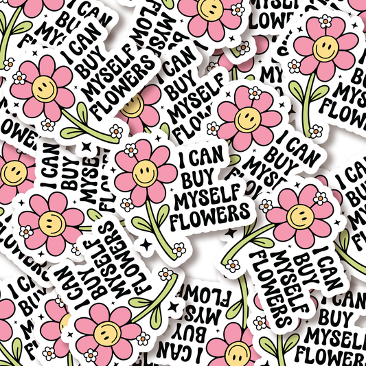 Cute Retro Flower Feminism Die Cut Sticker, Waterproof Stick