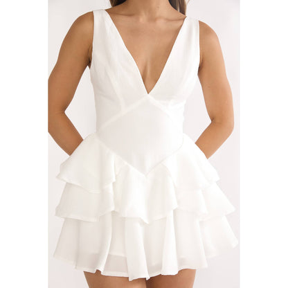 White Ruffled Bow Dress