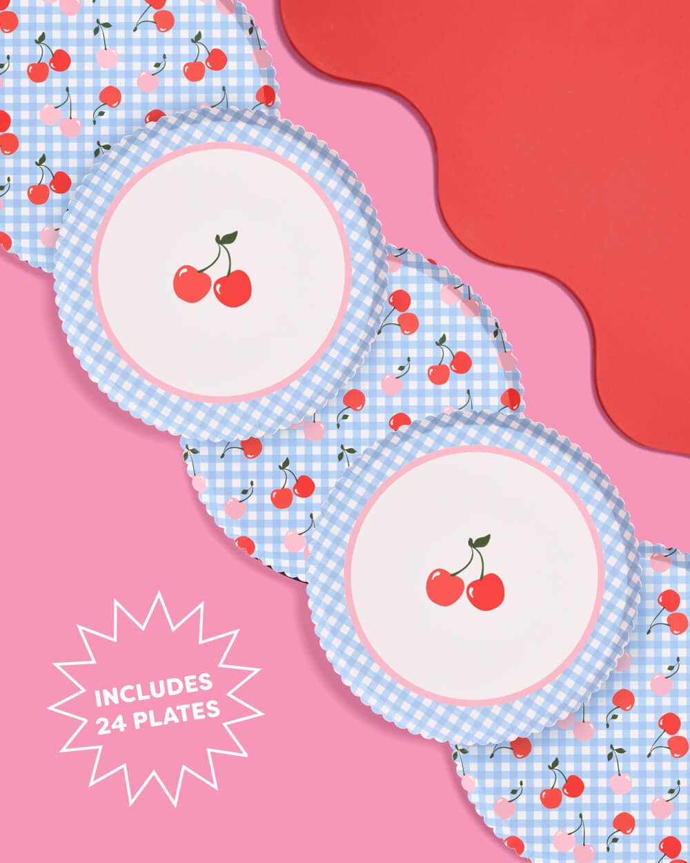 Cherry Gingham Paper Plates - 9", 24 count