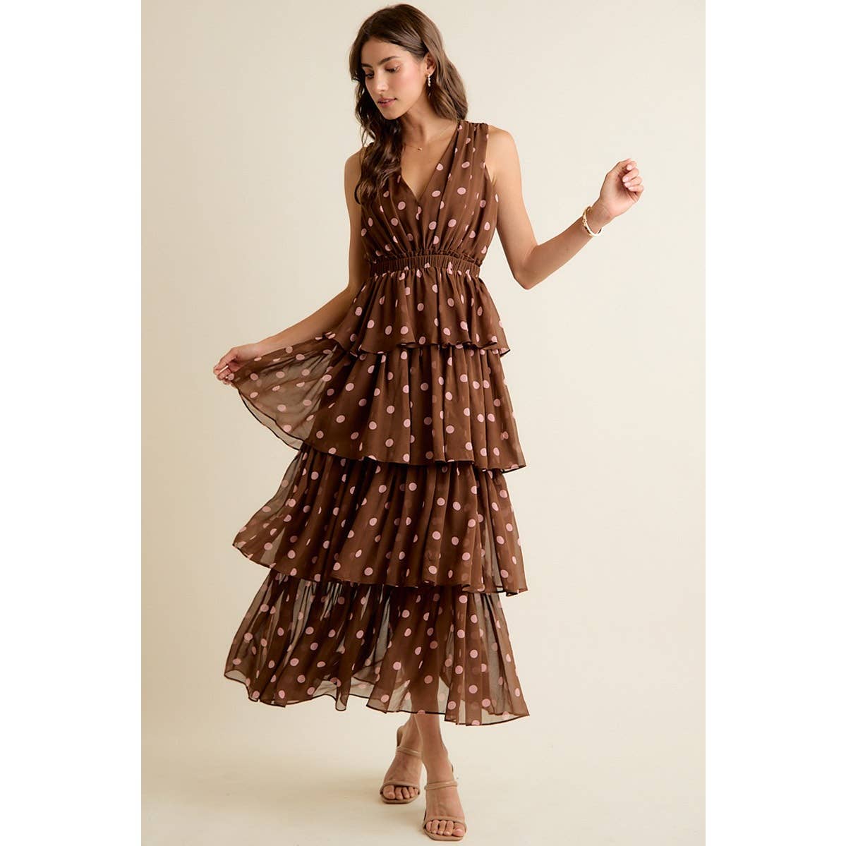 Brown & Pink Dots Dress