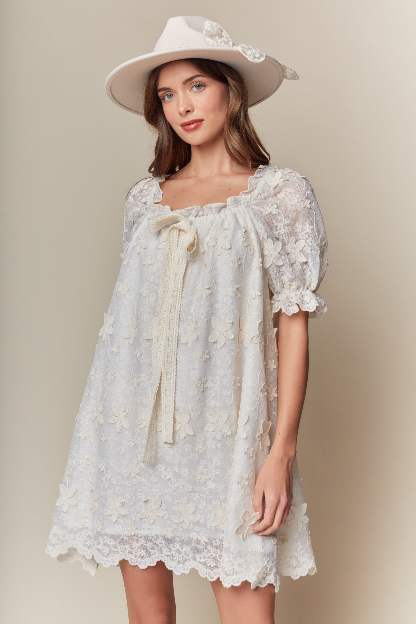 White Floral Lace Mini Dress