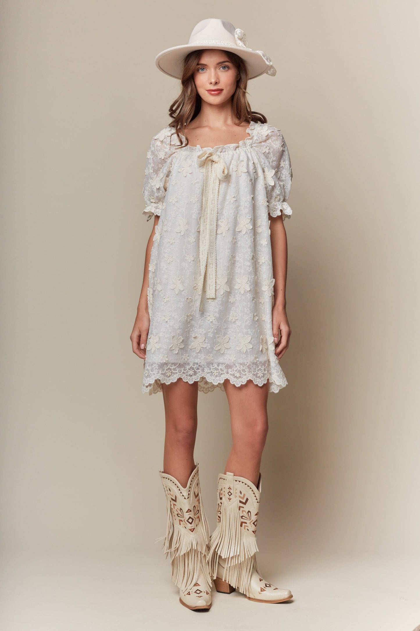 White Floral Lace Mini Dress