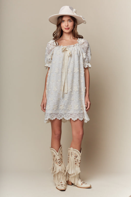White Floral Lace Mini Dress
