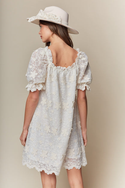White Floral Lace Mini Dress