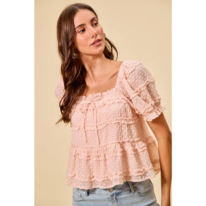 Pink Dot Ruffle Blouse