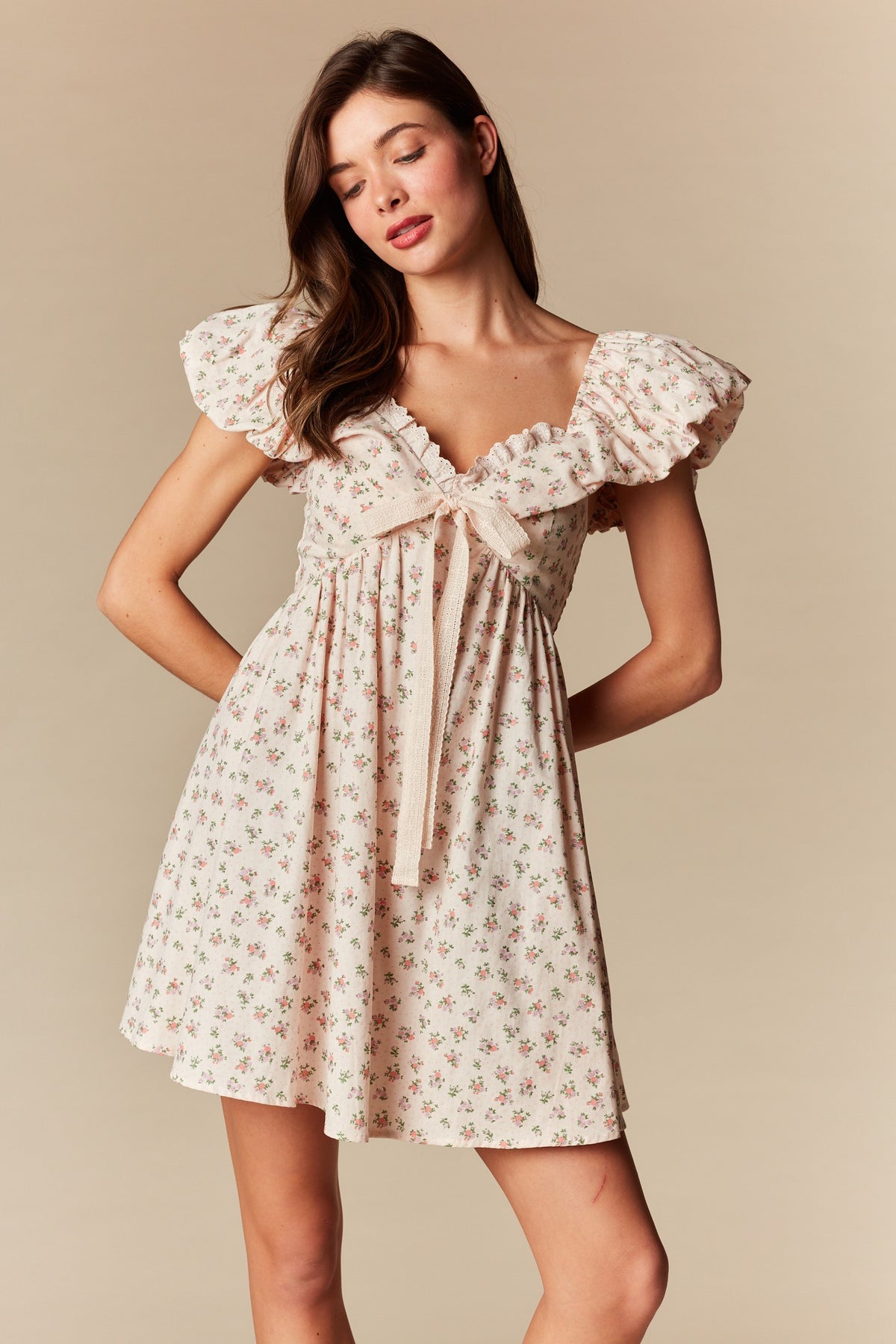 Blush Floral Ruffle Sleeve Mini Dress