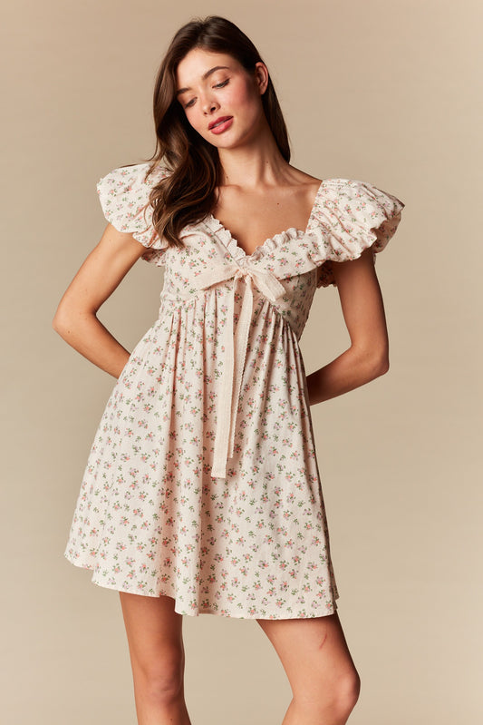 Blush Floral Ruffle Sleeve Mini Dress