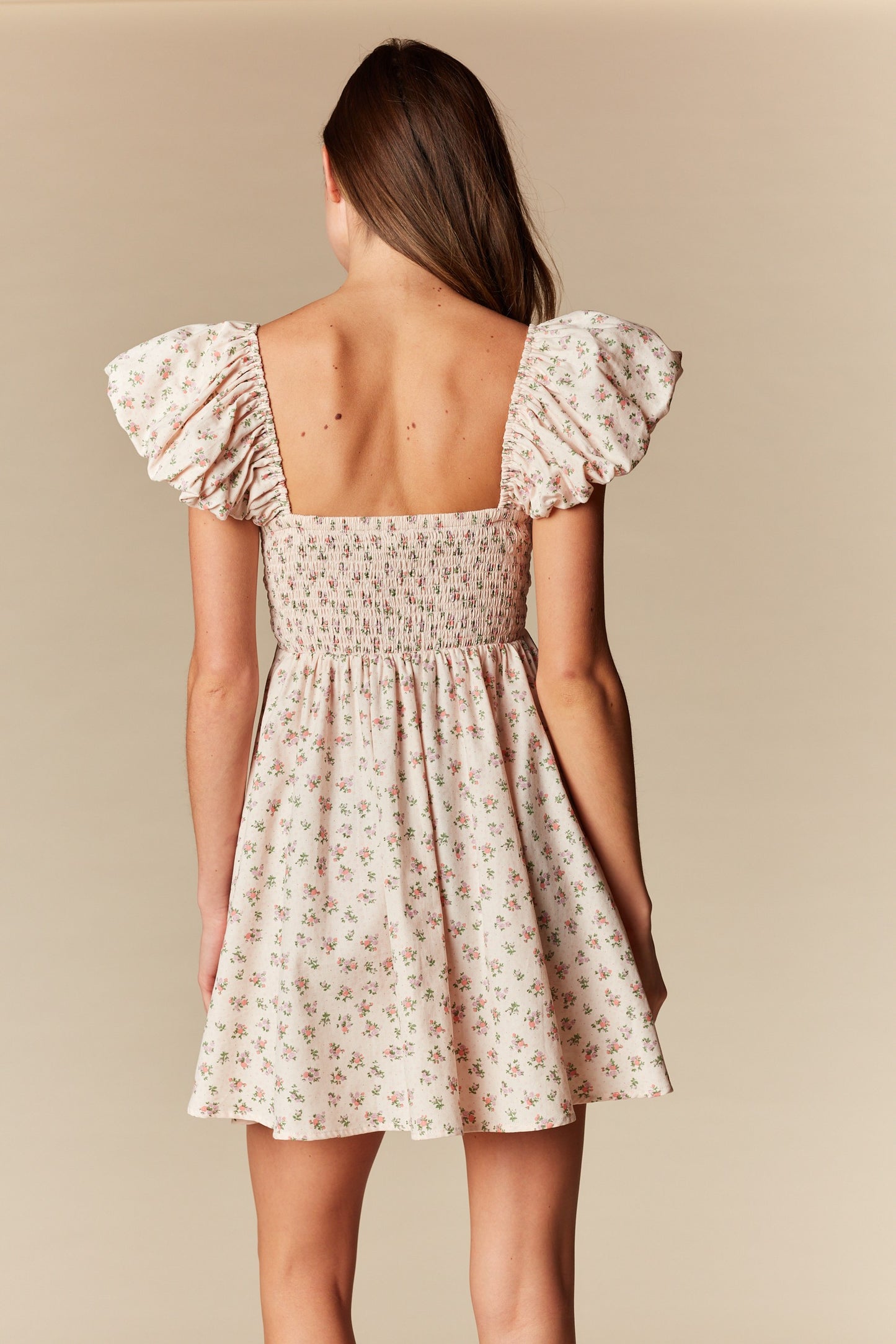 Blush Floral Ruffle Sleeve Mini Dress