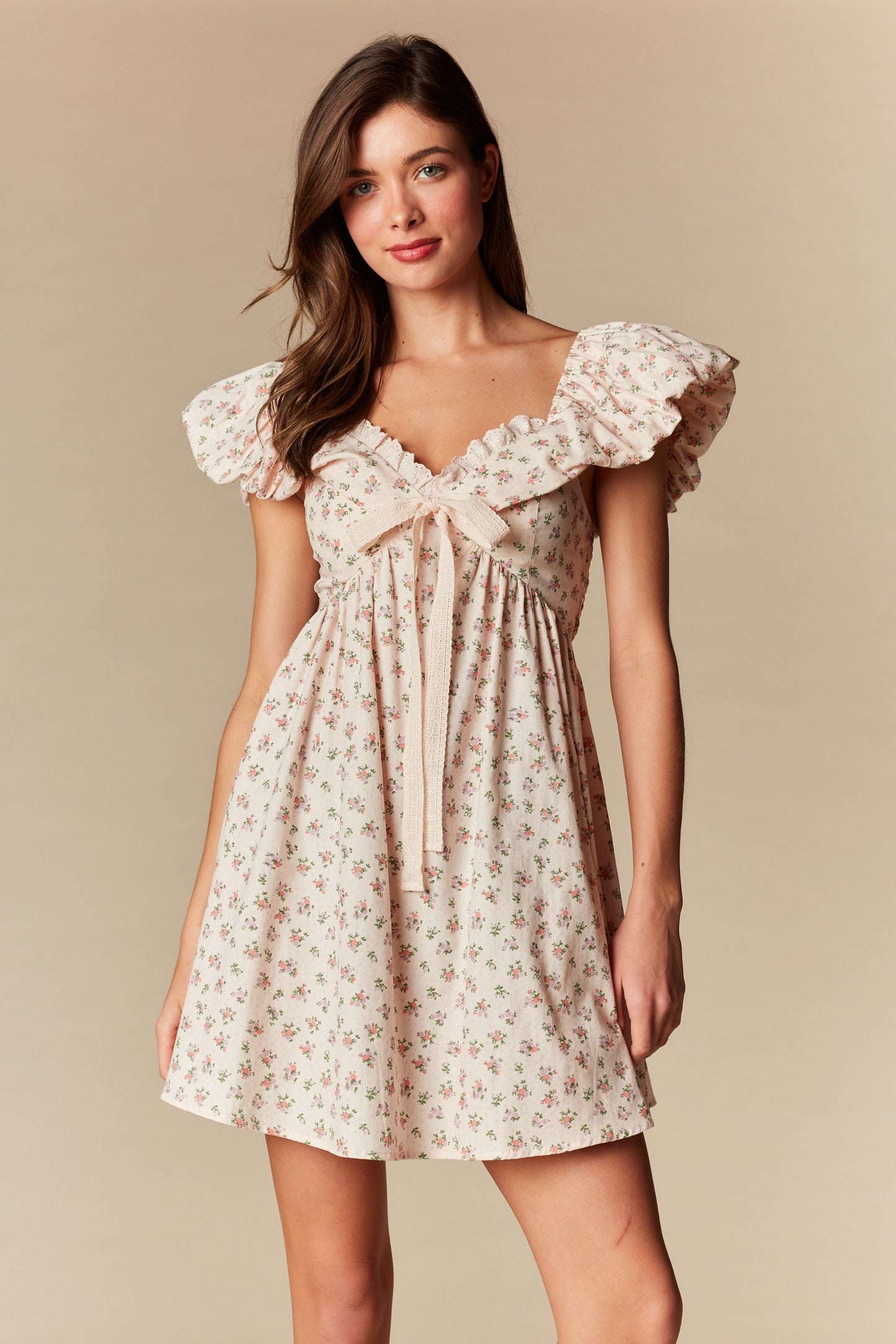 Blush Floral Ruffle Sleeve Mini Dress