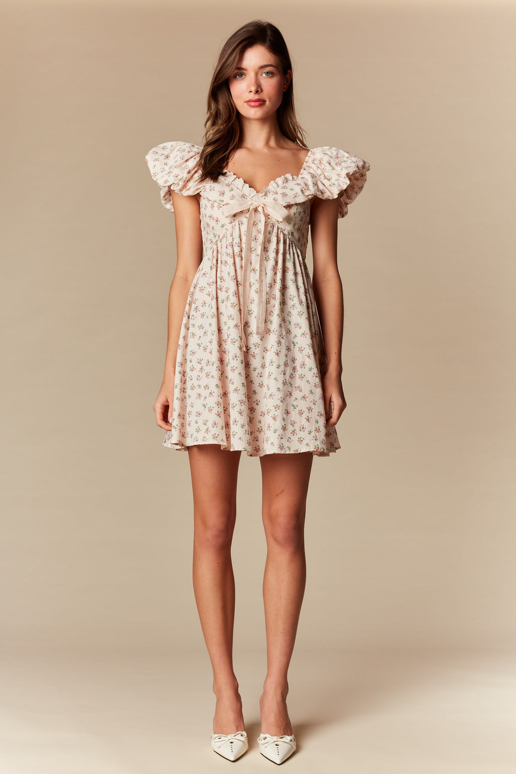 Blush Floral Ruffle Sleeve Mini Dress