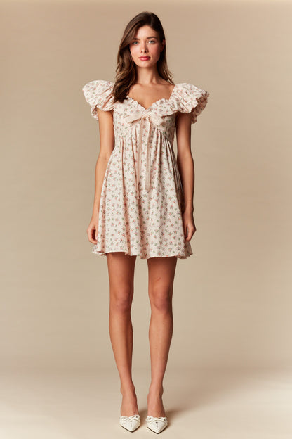 Blush Floral Ruffle Sleeve Mini Dress