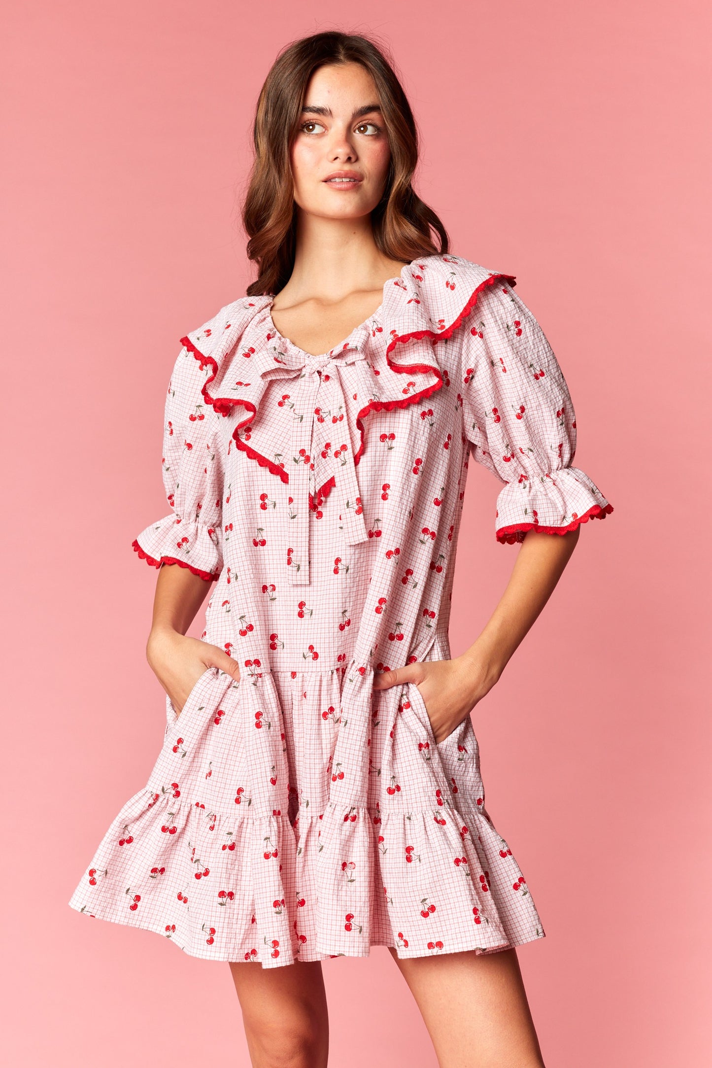 Cherry Ruffle Mini Dress