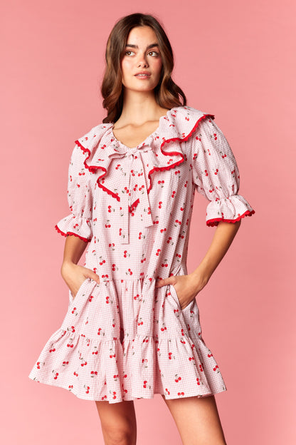 Cherry Ruffle Mini Dress