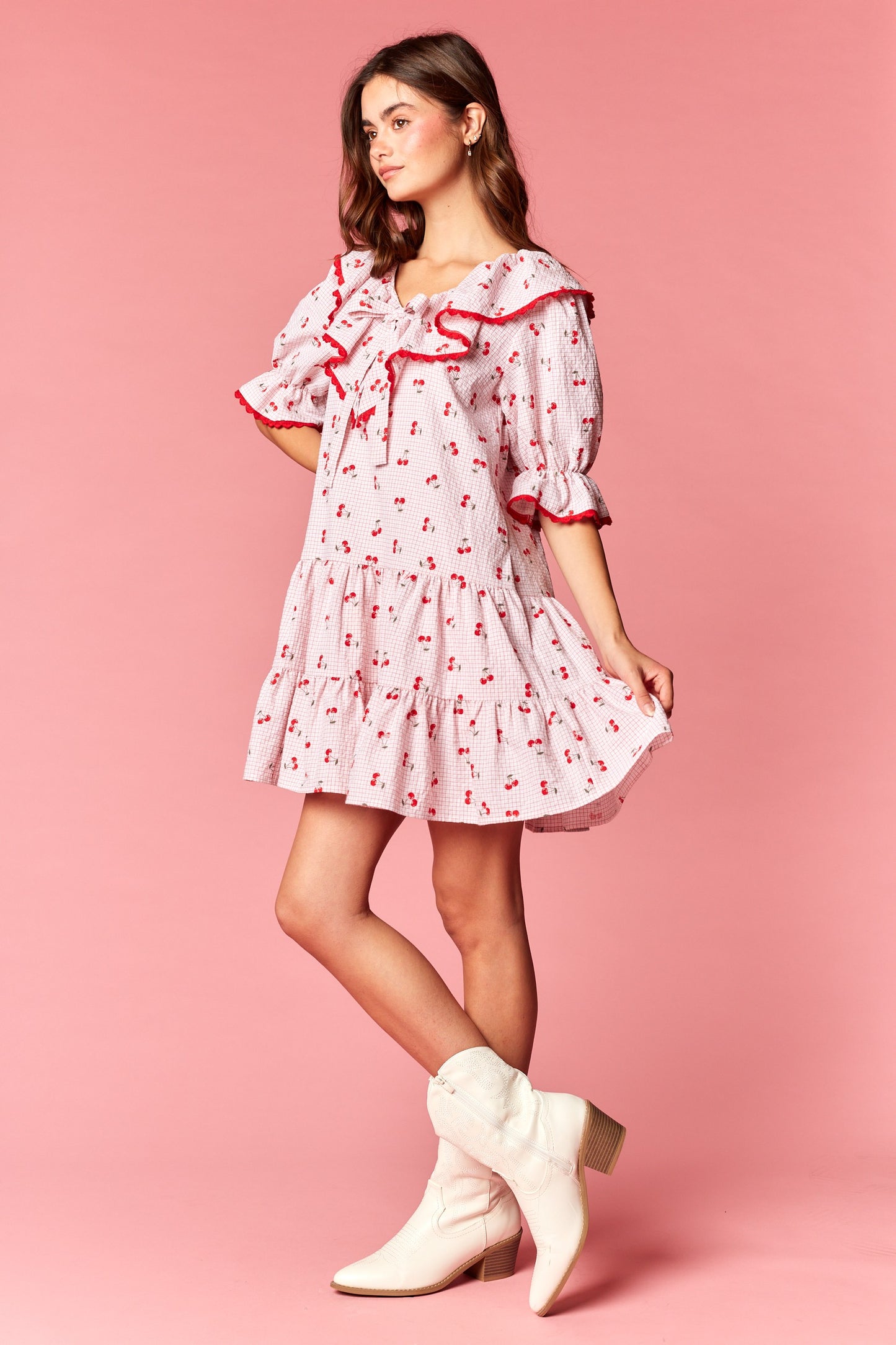 Cherry Ruffle Mini Dress