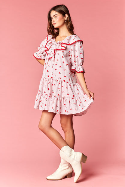 Cherry Ruffle Mini Dress