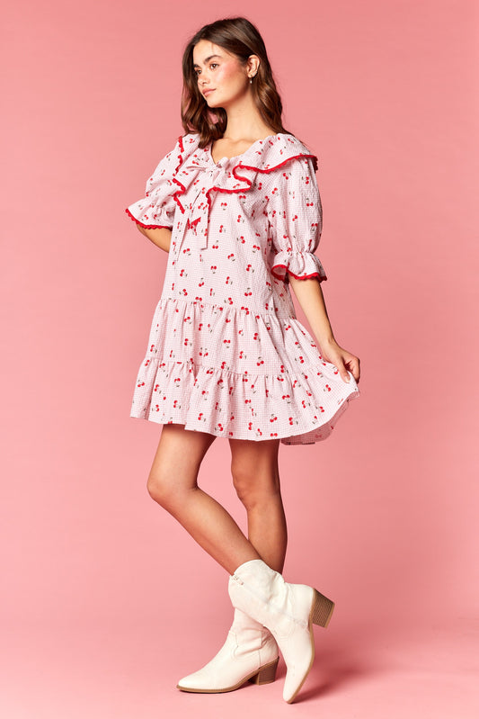 Cherry Ruffle Mini Dress