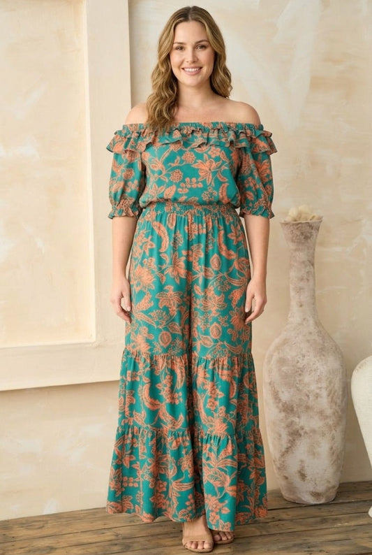 Queen Floral Off-shoulder Two-piece Set