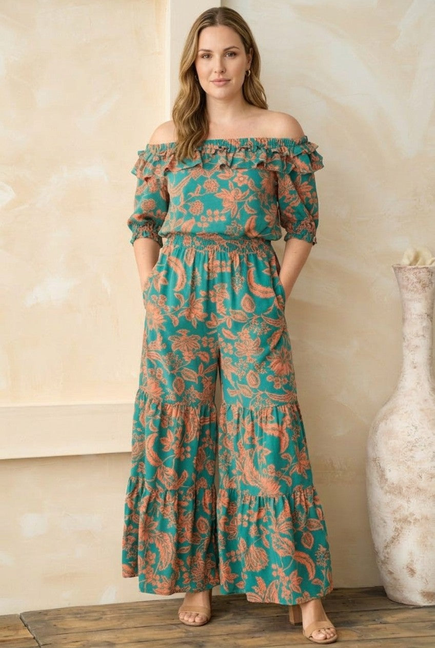 Queen Floral Off-shoulder Two-piece Set
