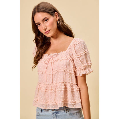 Pink Dot Ruffle Blouse