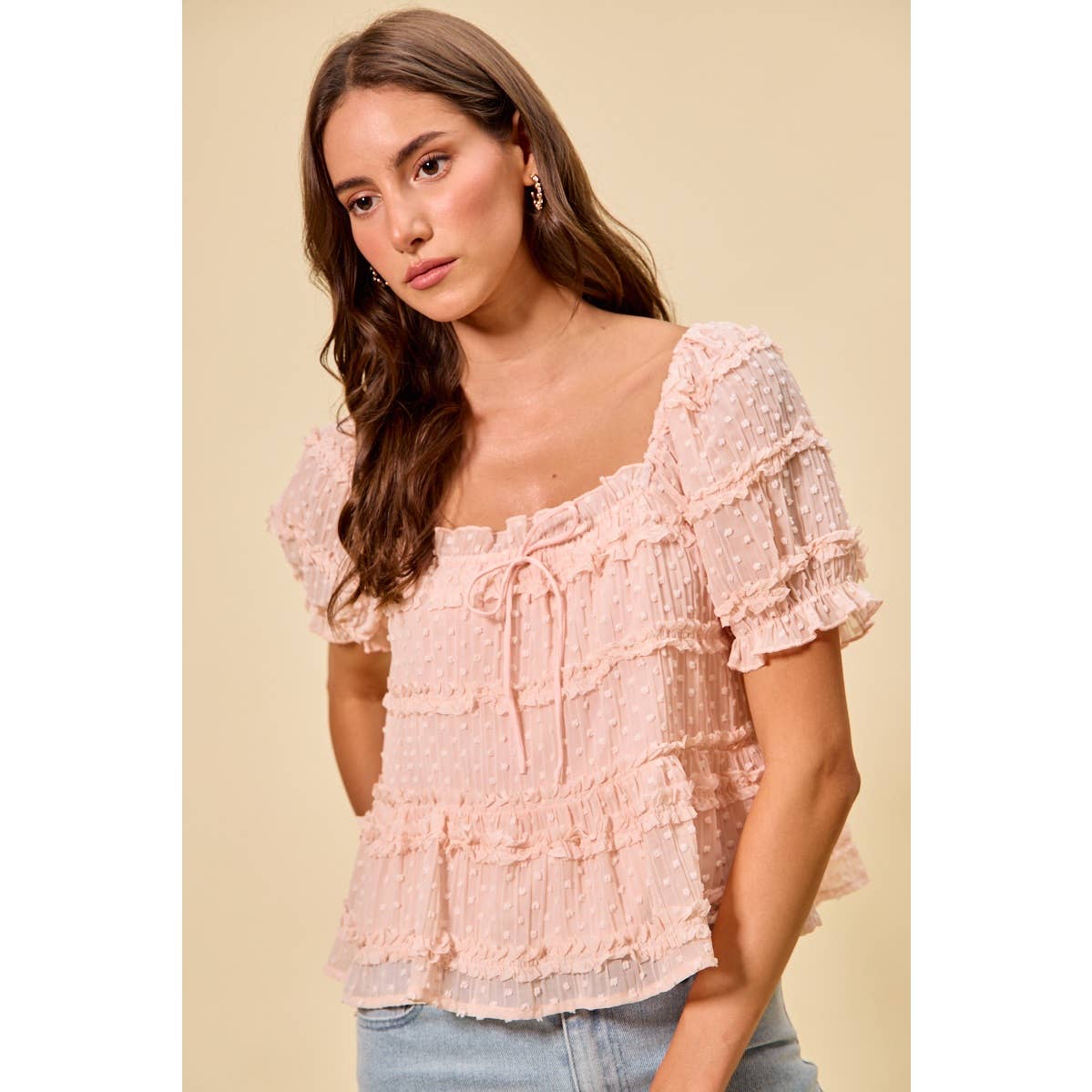Pink Dot Ruffle Blouse