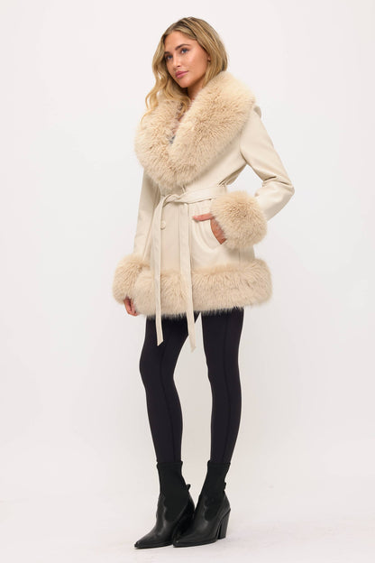 Cream Fur-Trimmed Coat