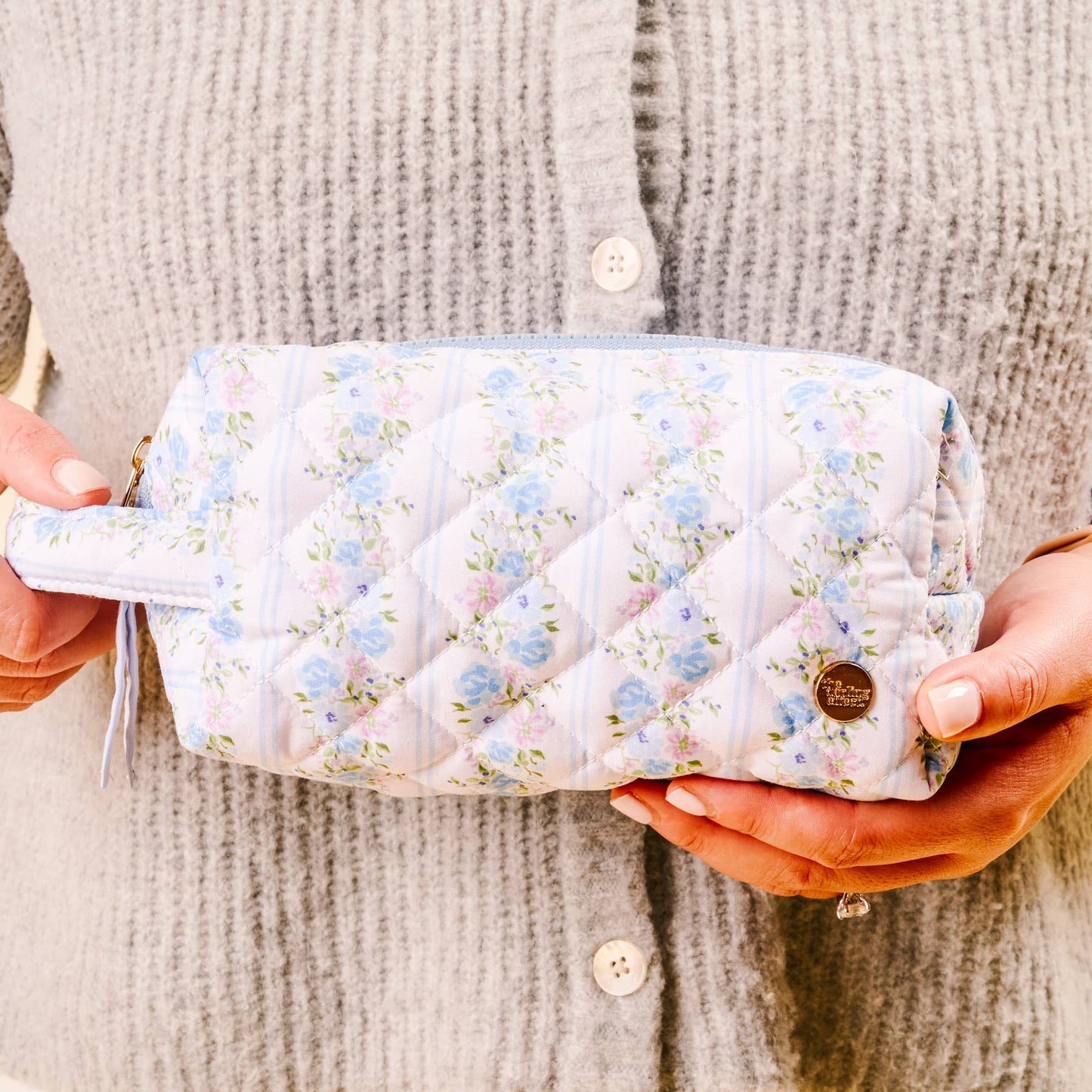 Essentials Quilted Cosmetic Pouch-Petal Parade Blue