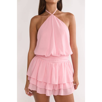 Pink Ruffle Romper Dress