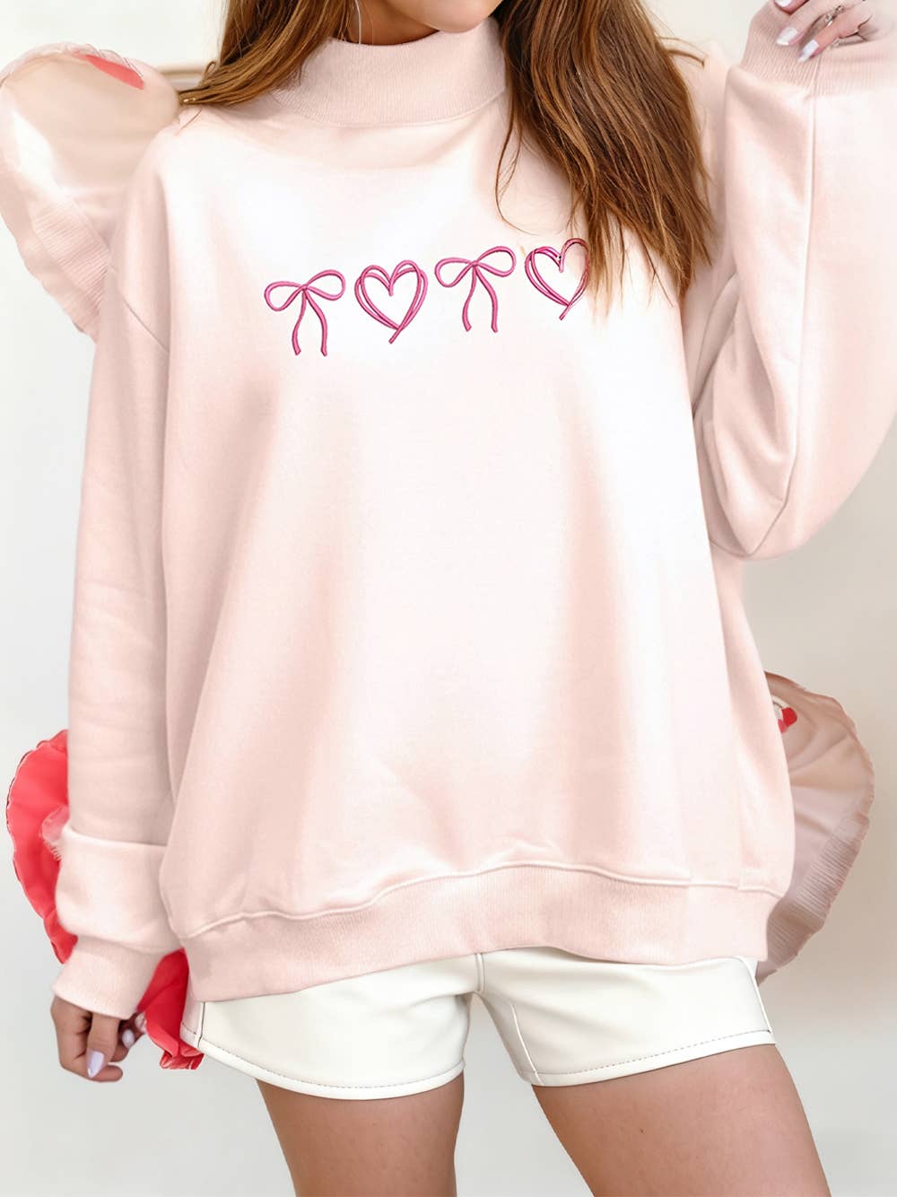 Valentine Heart & Bow Mock Neck Sweatshirt