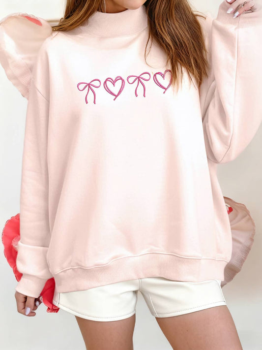 Valentine Heart & Bow Mock Neck Sweatshirt