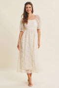Ivory Floral Sequin Midi Dress