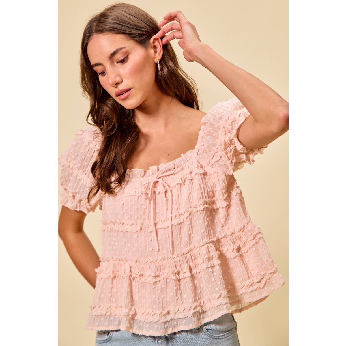 Pink Dot Ruffle Blouse