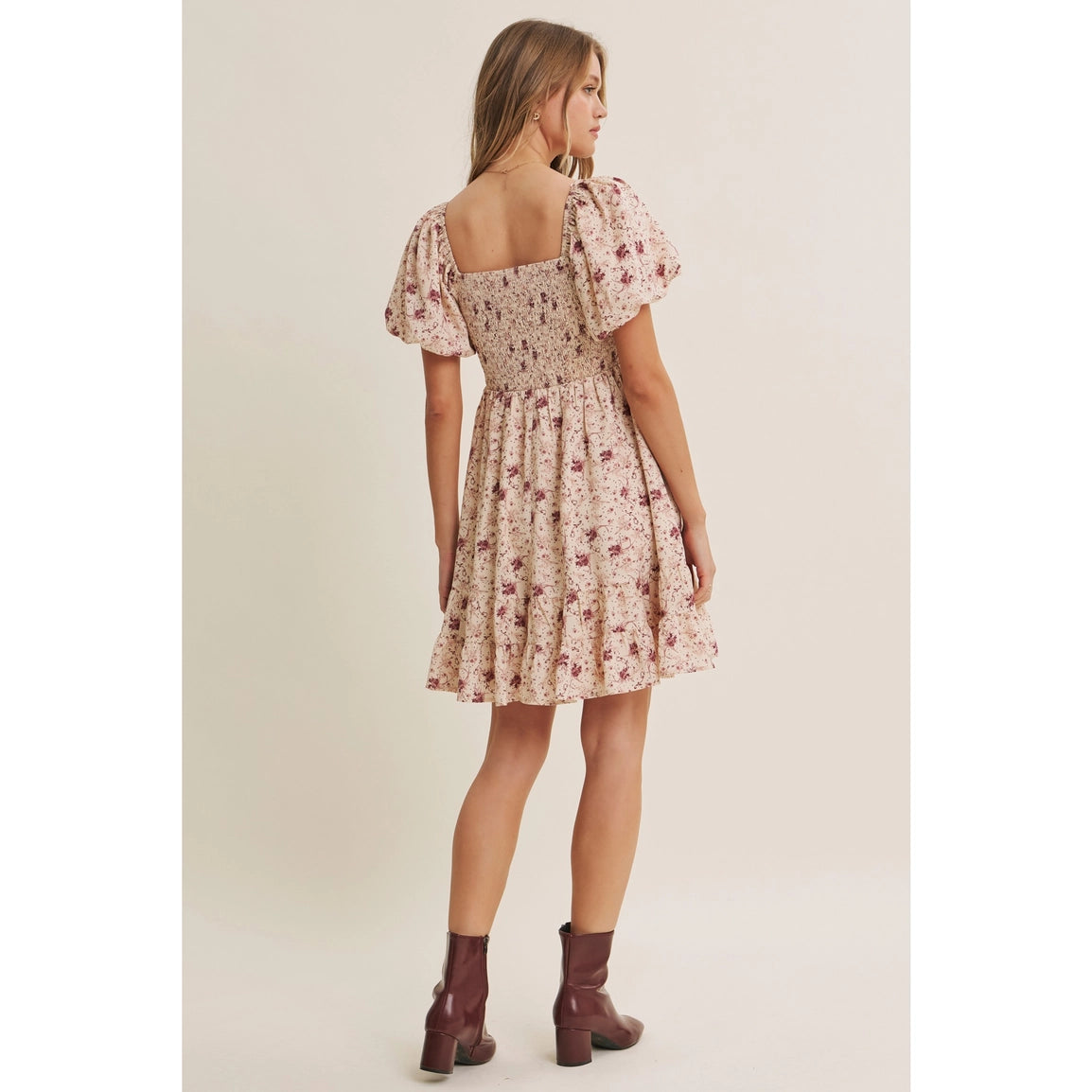Autumn Garden Bow Smocked Mini Dress