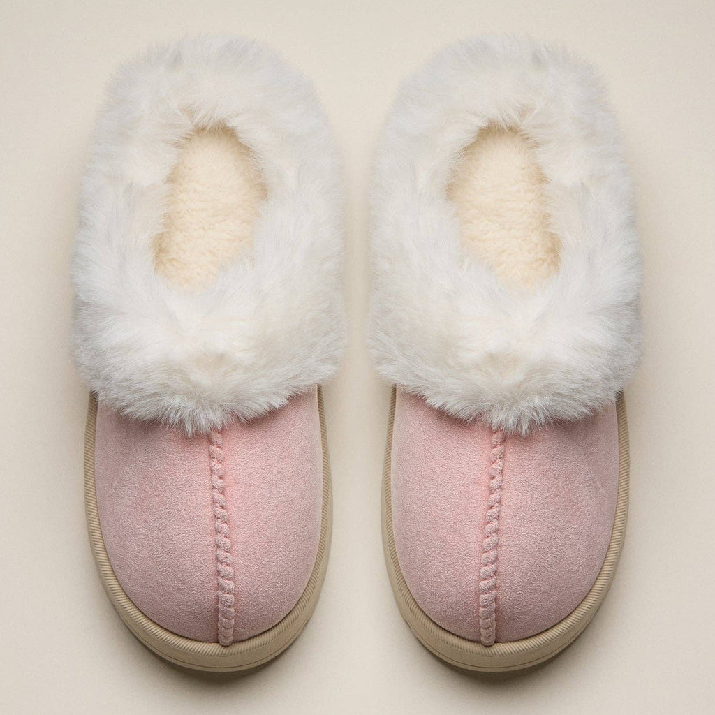 Pink Platform Sherpa Slippers with Suede Finish