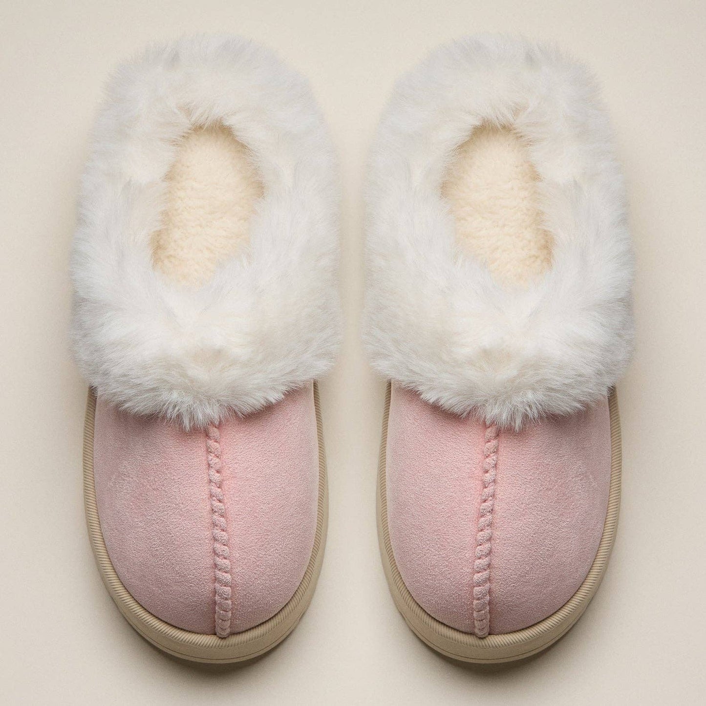Pink Platform Sherpa Slippers with Suede Finish