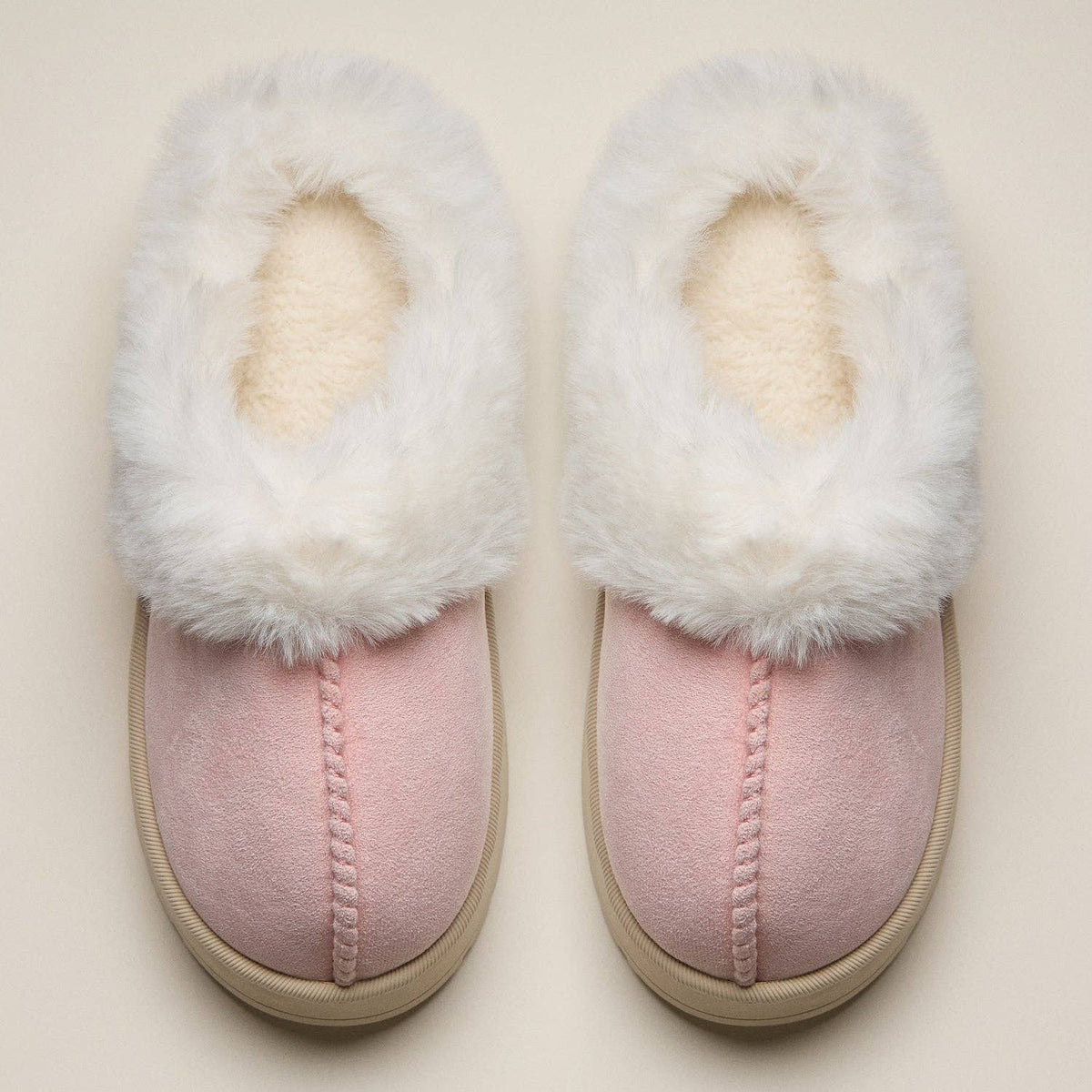Pink Platform Sherpa Slippers with Suede Finish