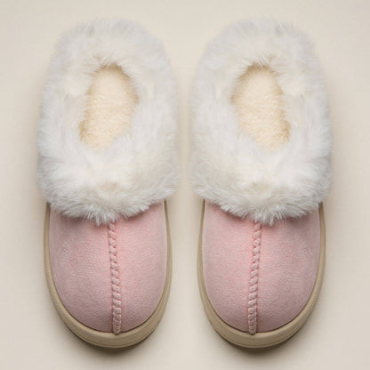 Pink Platform Sherpa Slippers with Suede Finish