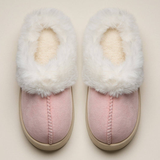 Pink Platform Sherpa Slippers with Suede Finish