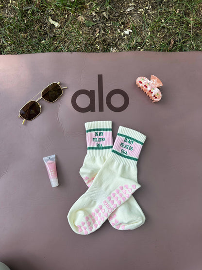 In my Pilates era retro pink & green grip sock