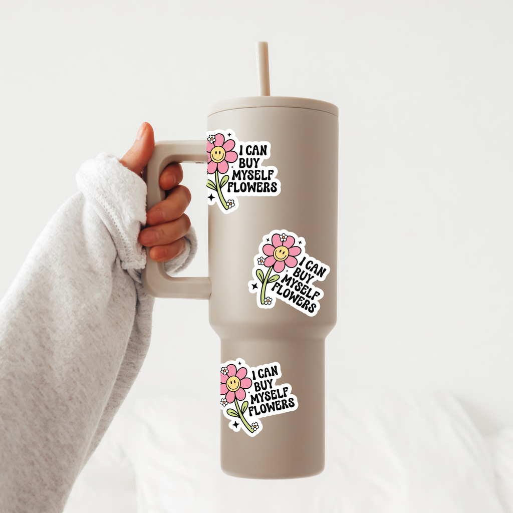 Cute Retro Flower Feminism Die Cut Sticker, Waterproof Stick