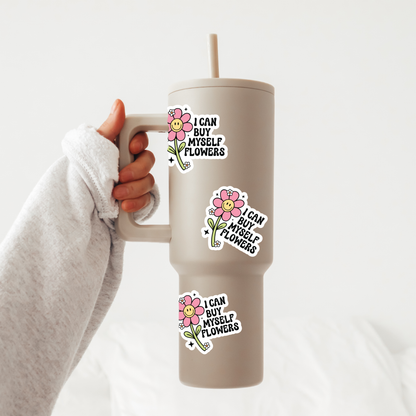 Cute Retro Flower Feminism Die Cut Sticker, Waterproof Stick
