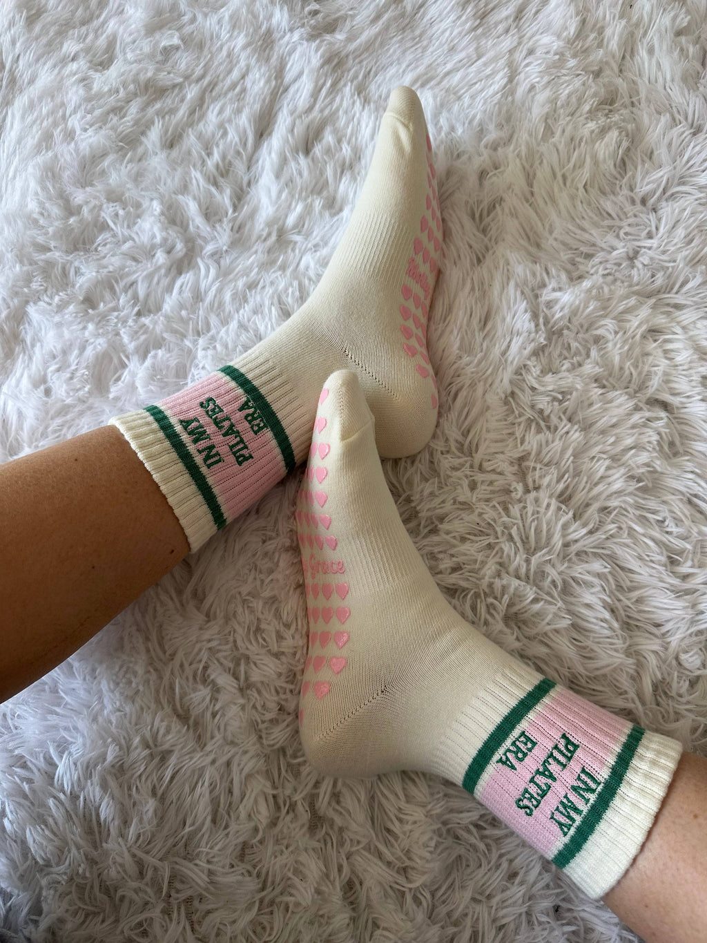 In my Pilates era retro pink & green grip sock