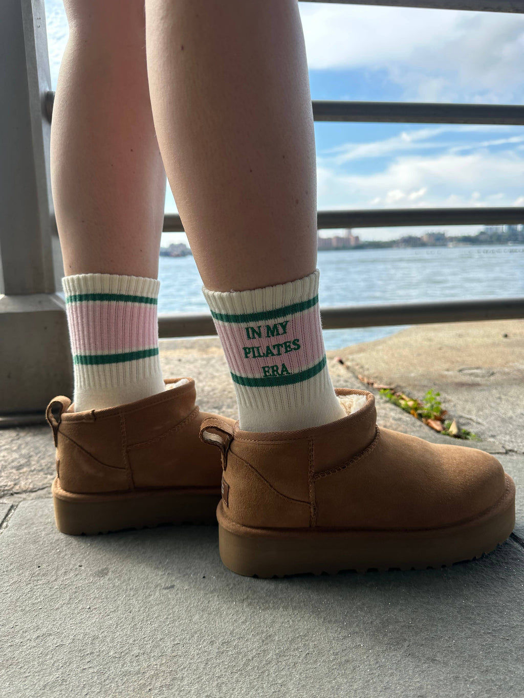 In my Pilates era retro pink & green grip sock
