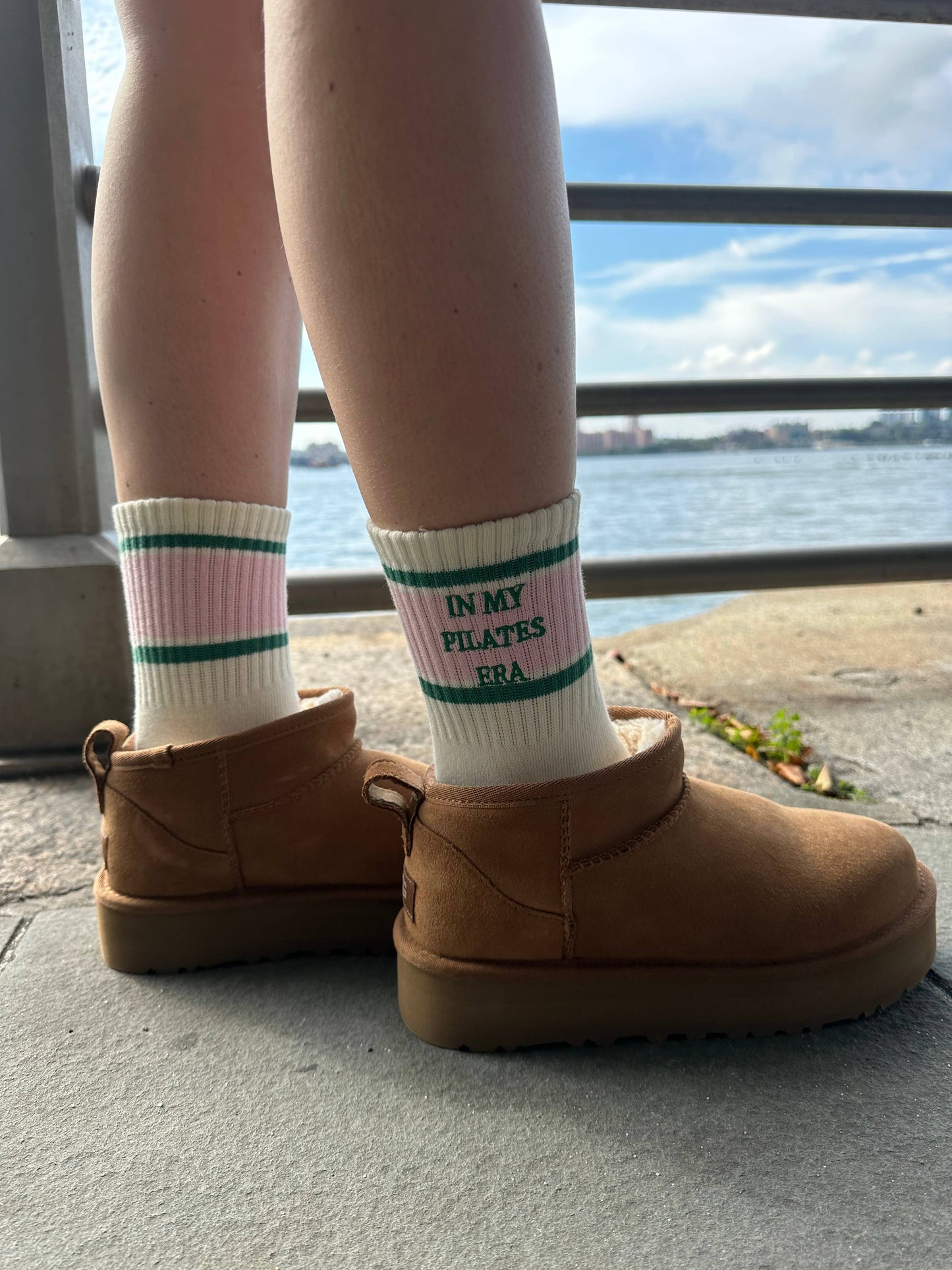 In my Pilates era retro pink & green grip sock