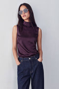 CHIC SATIN MOCK NECK SLEEVELESS TOP